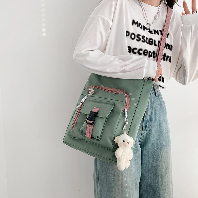 Large-capacity Student Tutoring Bag New Women's Bag Sweet Contrasting Color Shoulder Messenger Bag