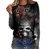 Cartoon Printed Women Street T-shirt Theme Sports Long Sleeve 3D Tees Halloween T-shirts Autumn Pullovers Top