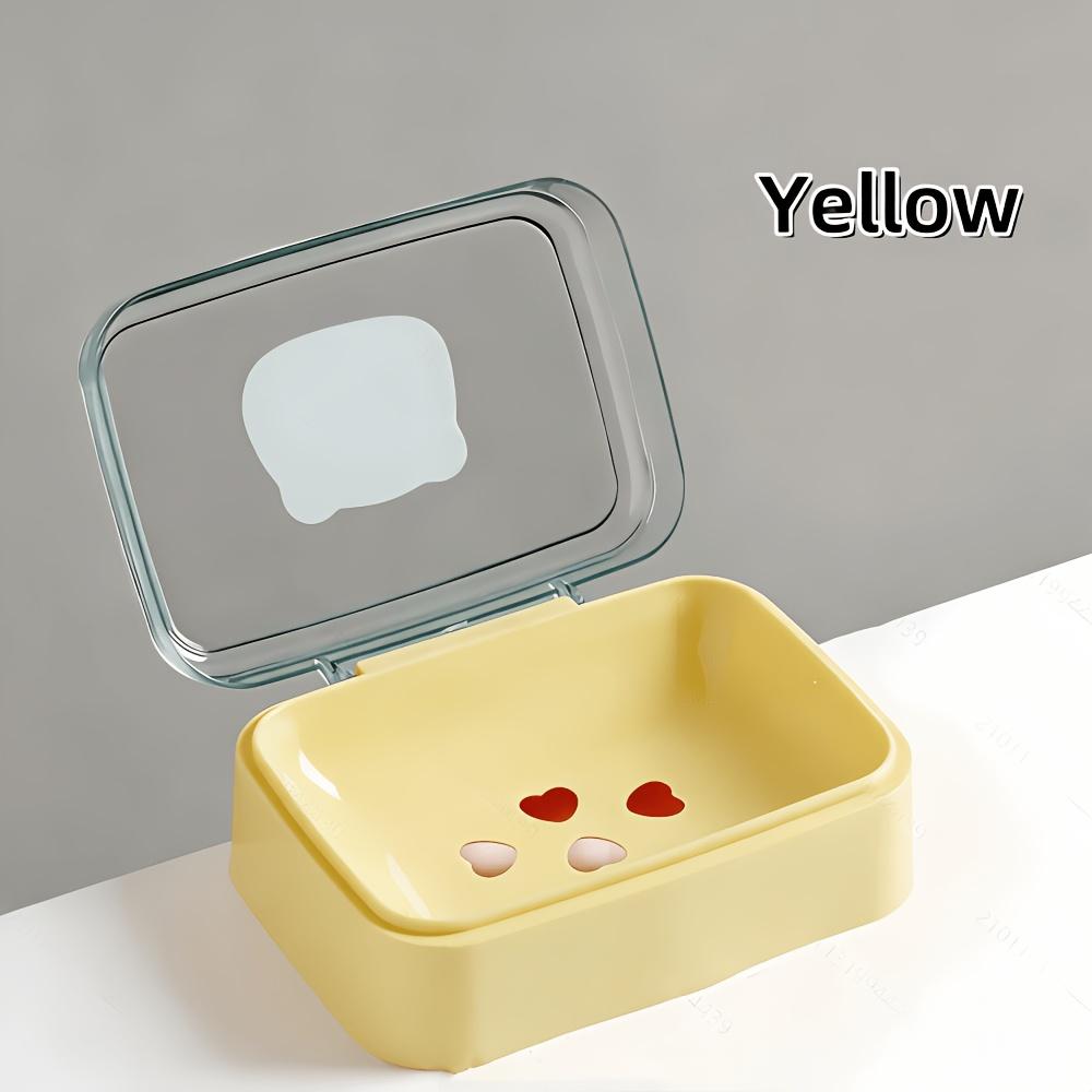 Rectangular Plastic Soap Dish with Flip-Top - Creative Drainage Holder for Bathroom Countertop, Bear-Shaped Soap Storage Box