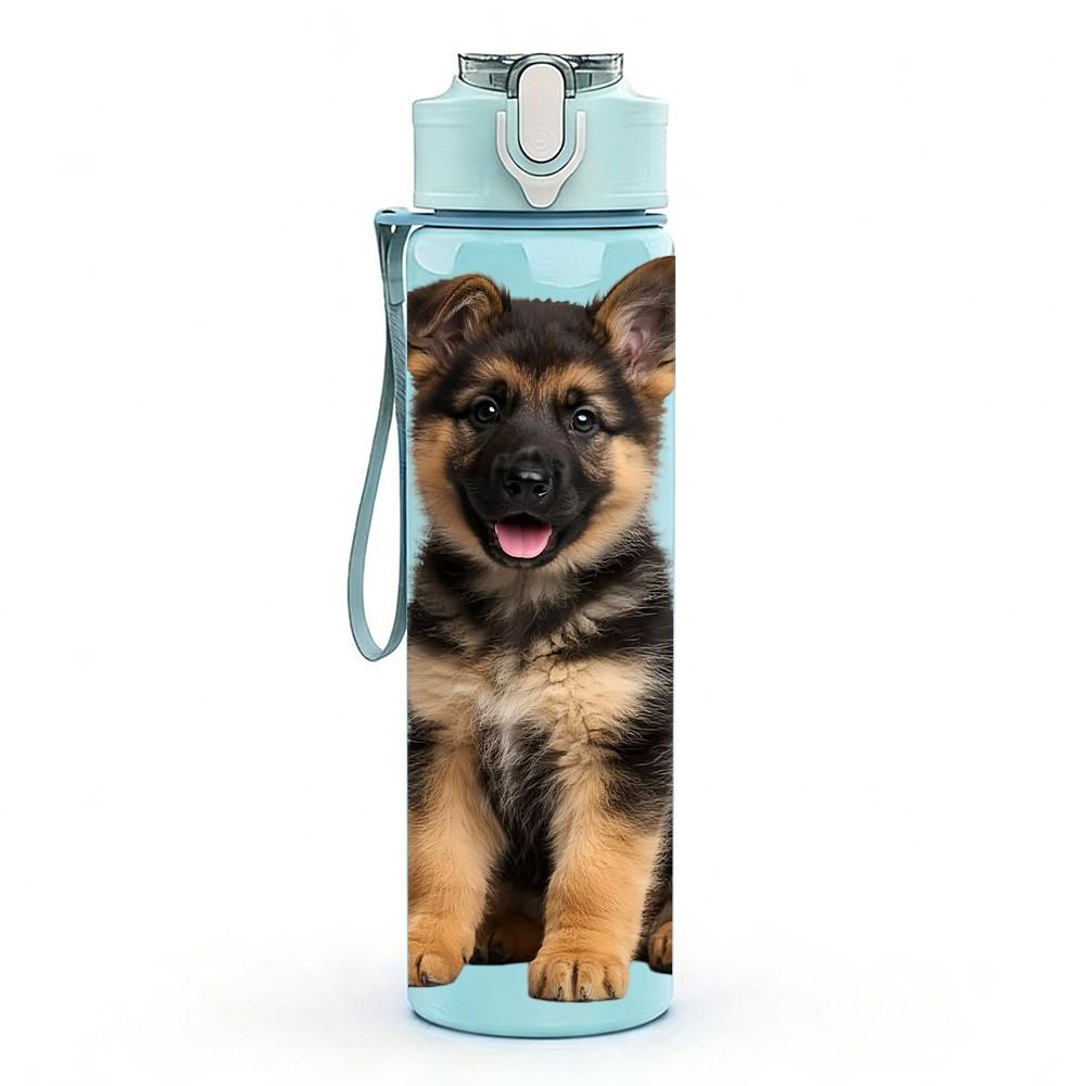 1PC German Shepherd Dog 750ml Color Plastic Sports Water Bottle Leakproof Flip Straw Lid Suitable for Sports Office Home Use