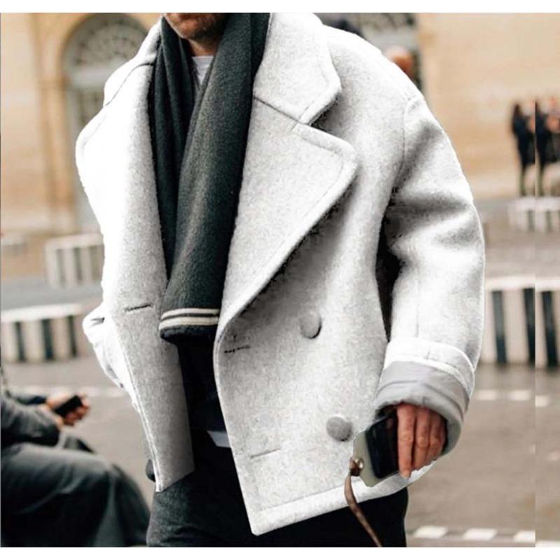 Lapel Woolen Jacket Men's Independent Station European and American Autumn and Winter Street Trendy Short Shoulder Drop