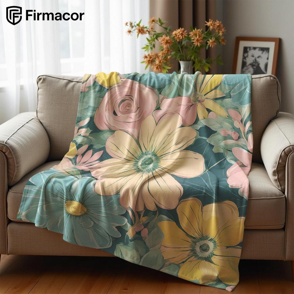 Macaron Vintage Florals Ultra Soft Sherpa Fleece Blanket Fluffy Warm Halloween Cozy Throw for Sofa Couch Bedroom Gift All season
