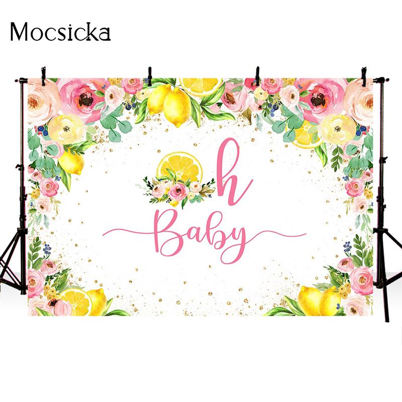 Mocsicka О, Малыш Фон для Фотосъемки Лимонные Цветы Золотой Блеск Декорации Реквизит Баннер для Фотосессии Новорожденных