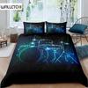 Blue Drum Kit Duvet Cover Set Microfiber Rock Roll Pop Music Twin Bedding Set Musical Instrument Glitter Lines Comforter Cover