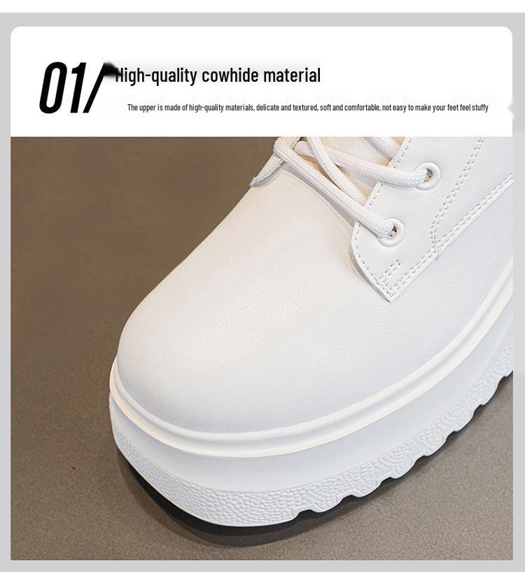 Женские осенне-зимние ботильоны на платформе 10 см: Шнуровка, стиль Мартин, Универсальные повседневные туфли на высоком каблуке, Однотонный хлопковый дизайн.