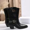 New Medium Boots Women's Pointed Wind Belt Buckle Knight Boots Sleeve Thick-soled Women's Boots