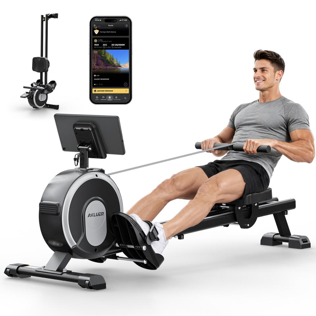 EU Stock Home Gym Folding Magnetic Rowing Machine / Indoor Fitness Rower with App Integration