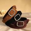 Genuine Leather Suede Belt Women'S Decoration Fashionable And Simple High-End Hong Kong-Style Retro Literary Pin Buckle Belt Tide