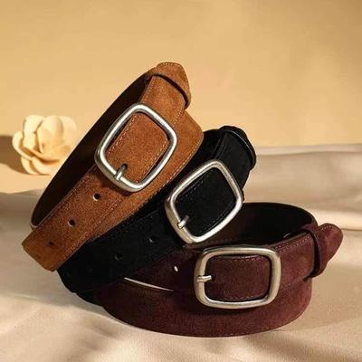 Ремень из натуральной замши, женский, декоративный, модный и простой, высококлассный, в гонконгском стиле, ретро, литературный, с пряжкой-булавкой, трендовый