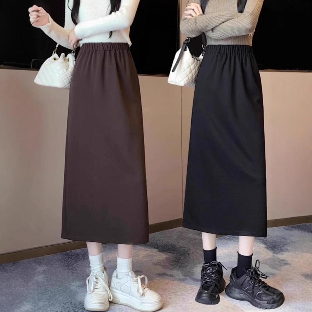 Mid-Length Women's Bodycon Midi Skirt with Back Slit - 2024 Korean A-Line Fashion.