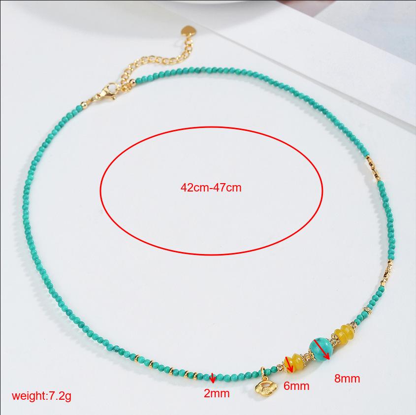 Богемское колье на ключицу из желтого агата и бирюзы в форме абакуса