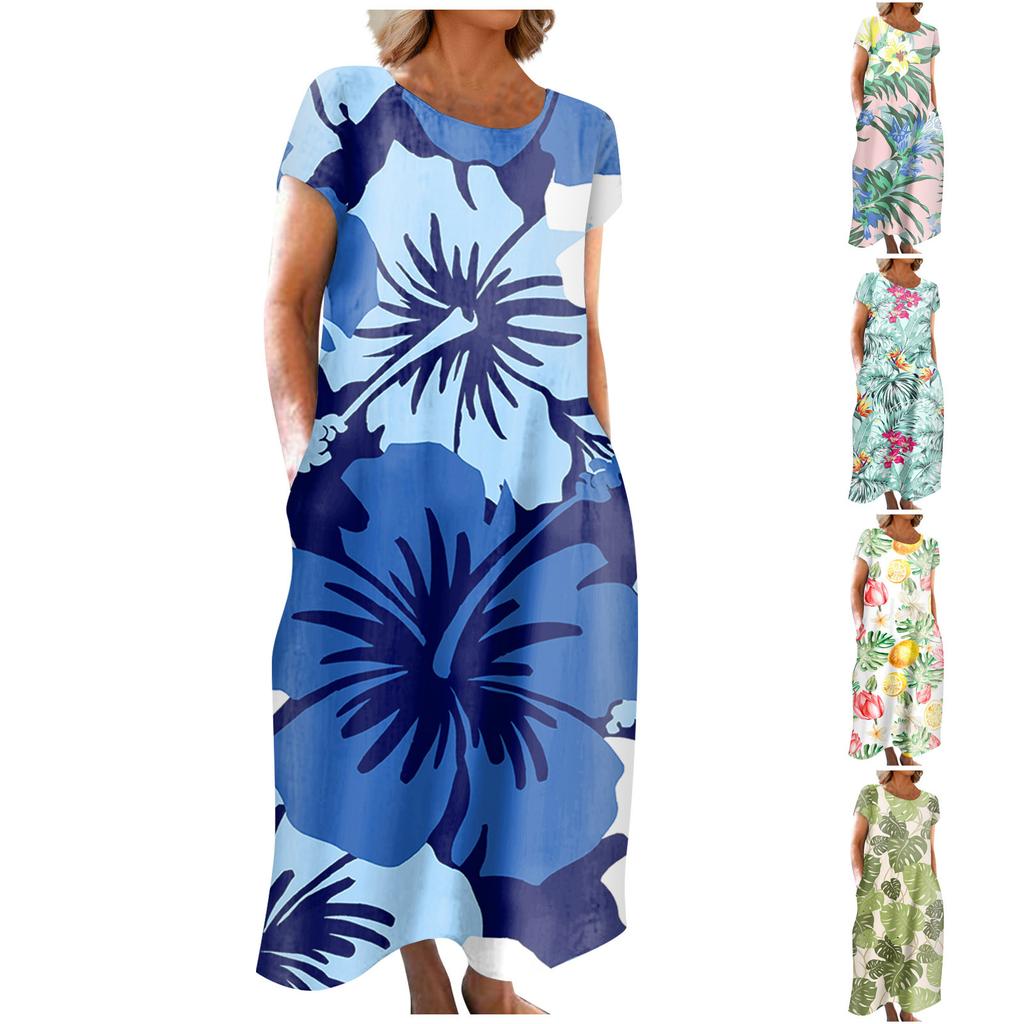 Fashion Women's Summer Round Neck Casual Fashion Printed Pullover Short Sleeve  Dress