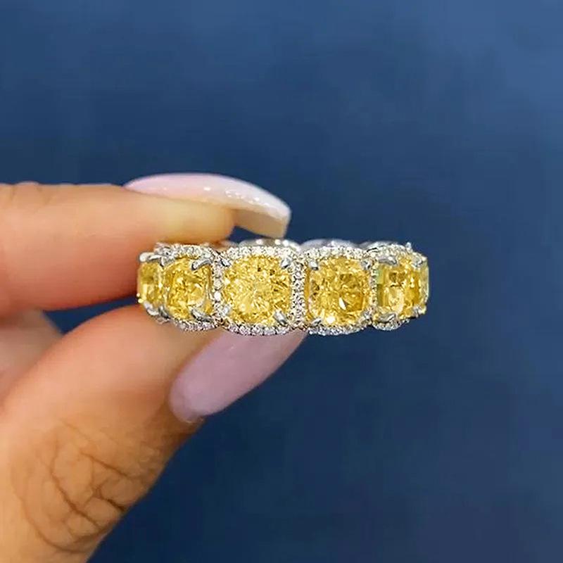 Temperament Yellow CZ Rings for Women Silver Color Engagement Wedding Band Luxury Accessories Party New Fashion Jewelry