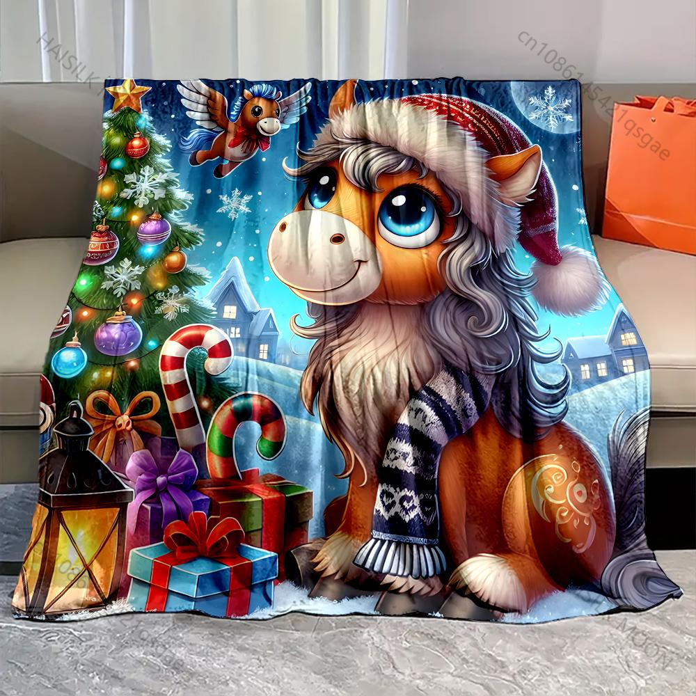 Christmas Themed Pony Print Blanket Warm Soft Luxury Gifts for Children Adults Suitable for Home Sofa Bed Travel RV