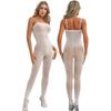 Womens Glossy Sheer Bodysuit Solid Color Spaghetti Straps Jumpsuits Bodystocking