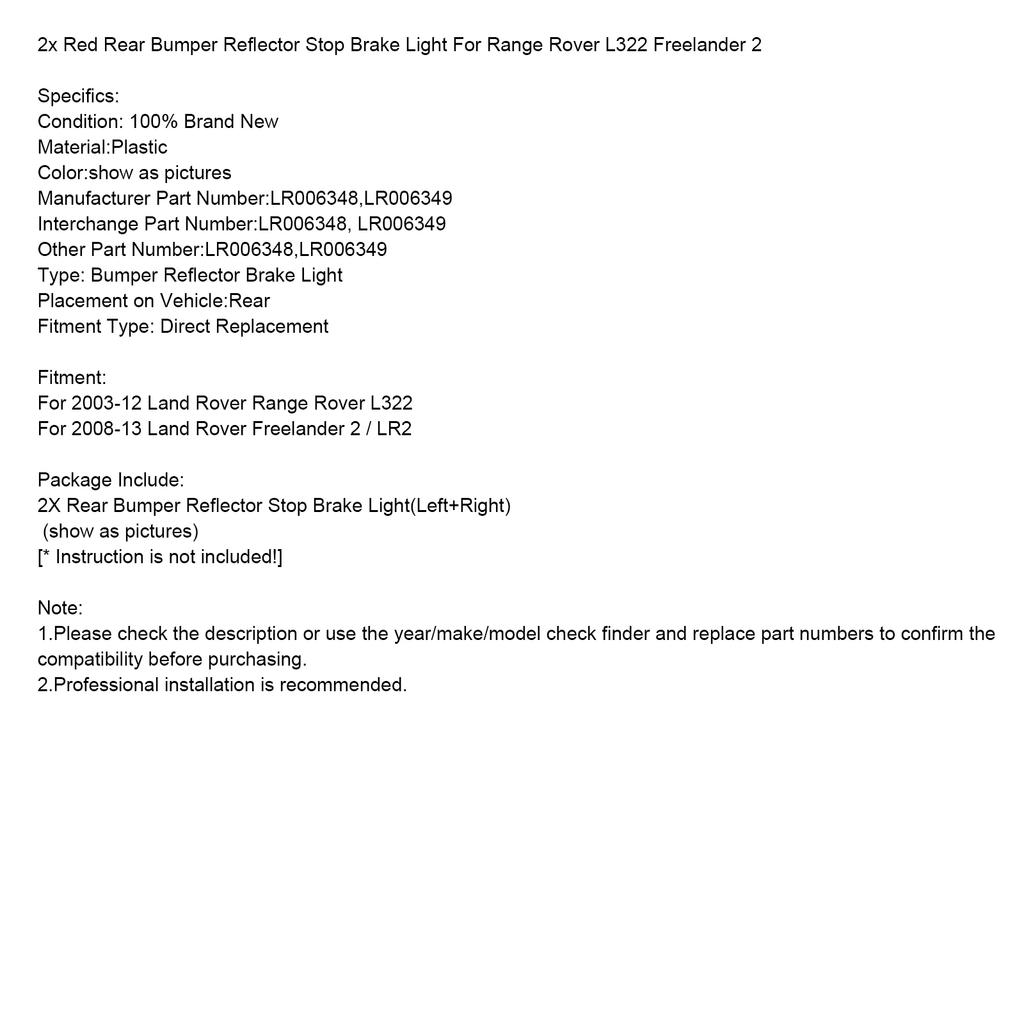 2x Красный отражатель стоп-сигнала на задний бампер для Range Rover L322 Freelander 2