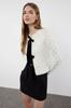 Women's Fashion Stylish Cardigan Ecru Crop Soft Textured Ribbon Bow Detailed Knitwear Cardigan