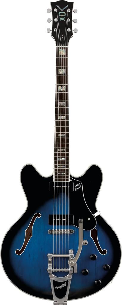 VOX Electric Guitar Bigsby Bridge Equipped with 2 Soap Bar PU Bobcat V90 with Bigsby Sapphire Blue Semi-Hollow