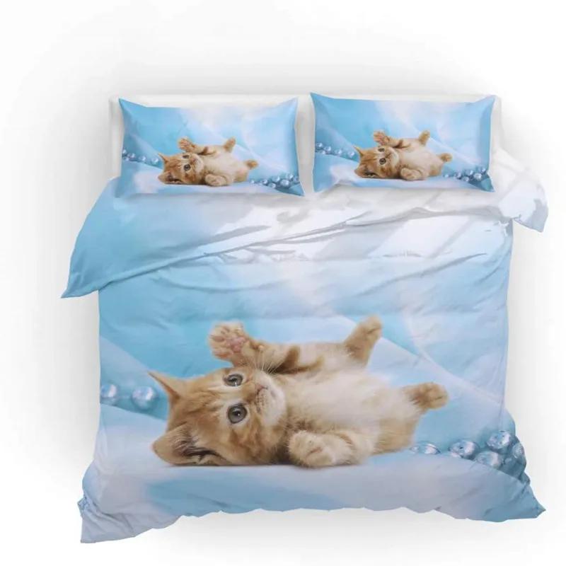 Комплект пододеяльников с изображением кошек, милые постельные принадлежности с изображением животных, разноцветные комплекты постельного белья 2/3 шт., пододеяльники/наволочки, односпальные/двуспальные/размера «king size»