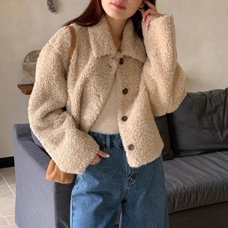 Корейский шик Кардиган с лацканами большого размера: Теплый свободный двусторонний длинный плюшевый пальто Осень/Зима для женщин