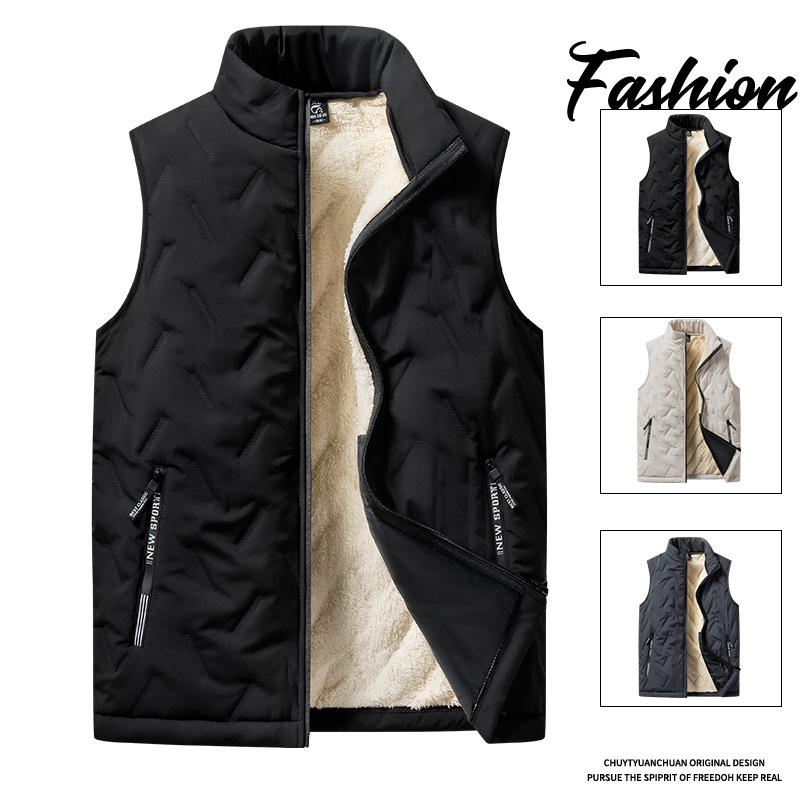 Men's Lambswool Casual Fleece Vest - Thick, Cold-Resistant Sleeveless Jacket for Autumn-Winter (Middle-Aged & Elderly)