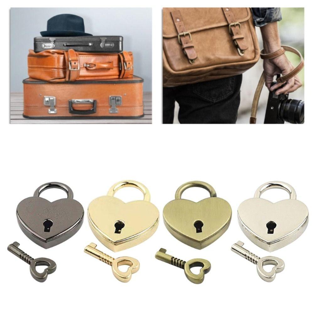 Metal Vintage With Key Suitcase Bag Luggage Box Heart Shape Mini Padlock Key Lock