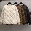 Women Winter Down Coat Rhombus Texture Stitching Thick Padded Pockets Long Sleeves Solid Color Single-breasted Elastic Cuff Lady Jacket