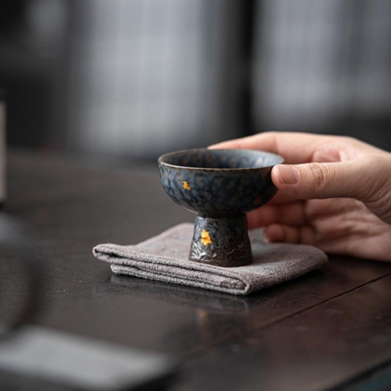 Пустой старый глиняный кубок из камня Чжай, серебряный, позолоченный, высокая ножка, бронзовая глазурь, керамическая чайная посуда, чайная чашка, одинарная чашка, чайная чаша