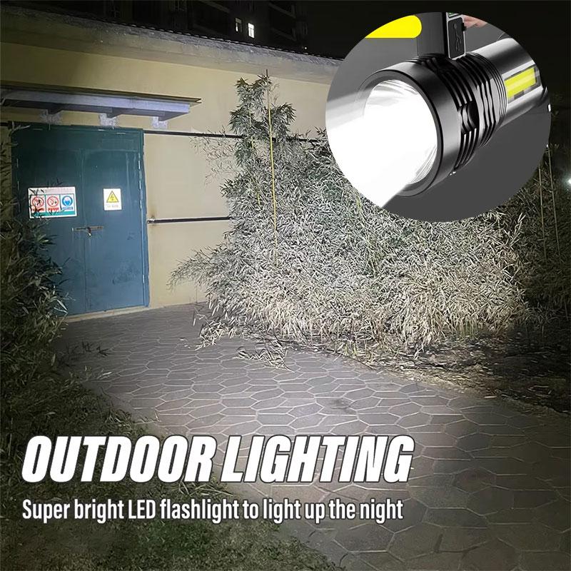 Portable LED COB USB Rechargeable Flashlight with Torch Waterproof Fishing Hunting Camping Work Flashlight Long-range Lighting
