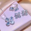 New Japanese And Korean Floral Plants Inlaid With Light Aquamarine Zirconia Clover Three Sets Of 925 Stamp Party Wedding Gift
