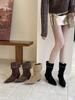 2025 New European and American Style Rivet Pointed Wood Grain and Thin Versatile Short Boots