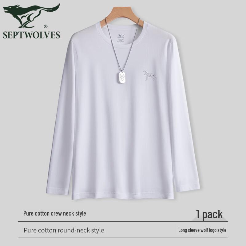 SEPTWOLVES Мужская футболка с длинными рукавами из 100% хлопка с геометрическим рисунком волка.