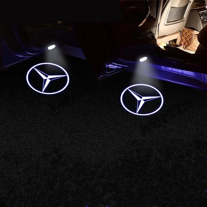 DLT2 For Benz AMG 2PCS Car Door Emblem LED Light Welcome Lamp Wireless Laser Projector For Mercedes Benz B/C/E/S Class A Class C200L