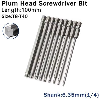 Набор из 8/10 шт. 1/4" 100 мм магнитных бит Torx для электрической отвертки, высококачественная отвертка Torx T8-T40
