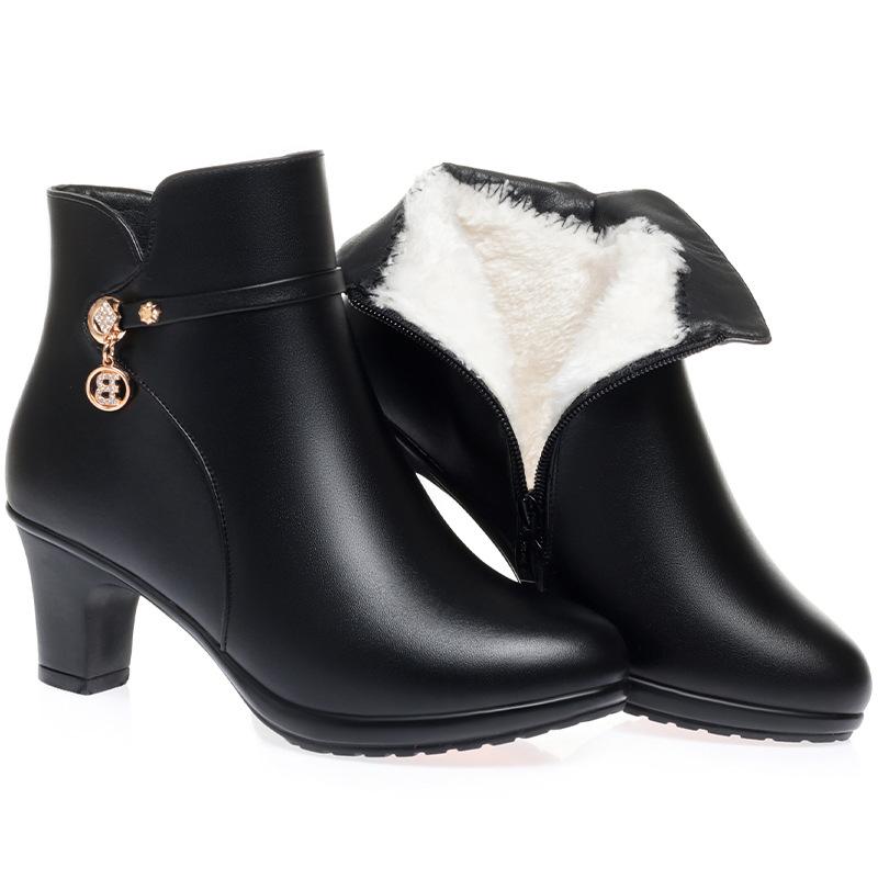 Модные женские ботинки на высоком каблуке 2025 Новые зимние ботинки Женские элегантные модные ботинки из толстой шерсти Теплые Модные ботинки для вечеринок Мама Женские ботильоны