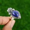 Natural Lapis Lazuli 925 Silver Stackable Flower Adjustable Ring For Women