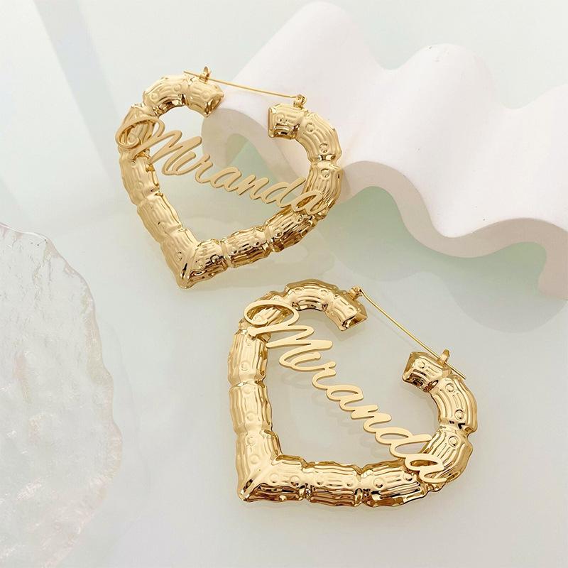 Lateefah Best-Selling Retro Exaggerated Love Stainless Steel Bamboo Earings for Women Creative Fashion Hoop Earrings