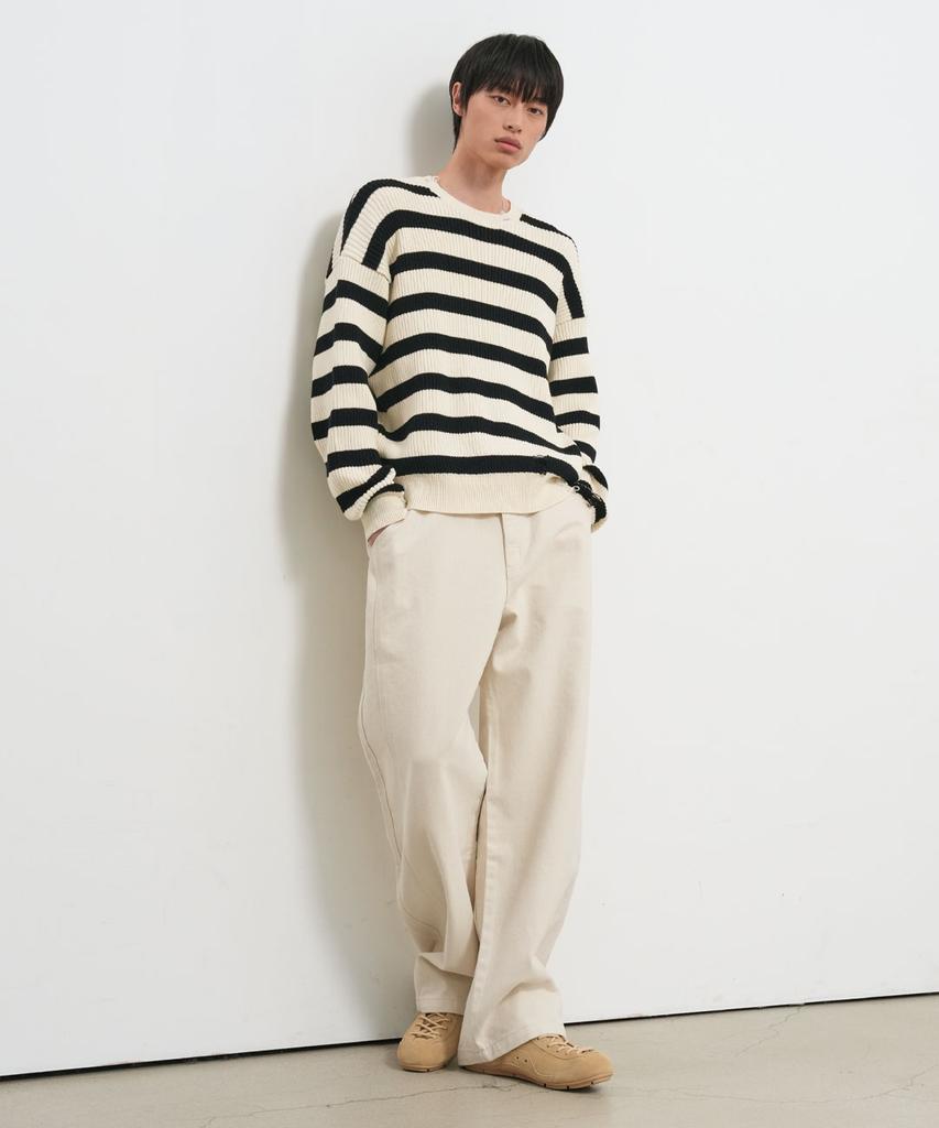 GENERALIDEA Man Striped Cotton Crewneck Knit [Ivory] / Gf1Mkp004
