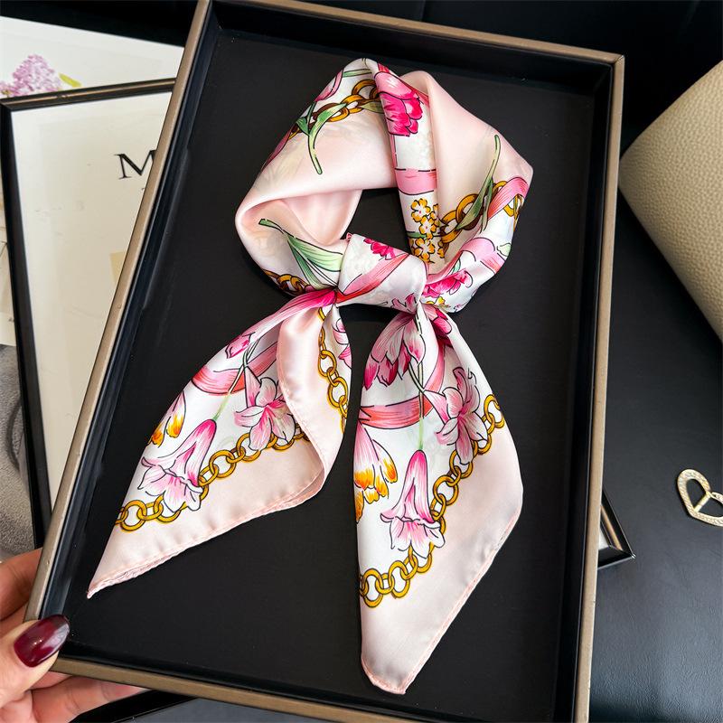 Elegant flower simulation silk printing women's silk scarf square scarf premium shawl sunscreen neck scarf headscarf scarf