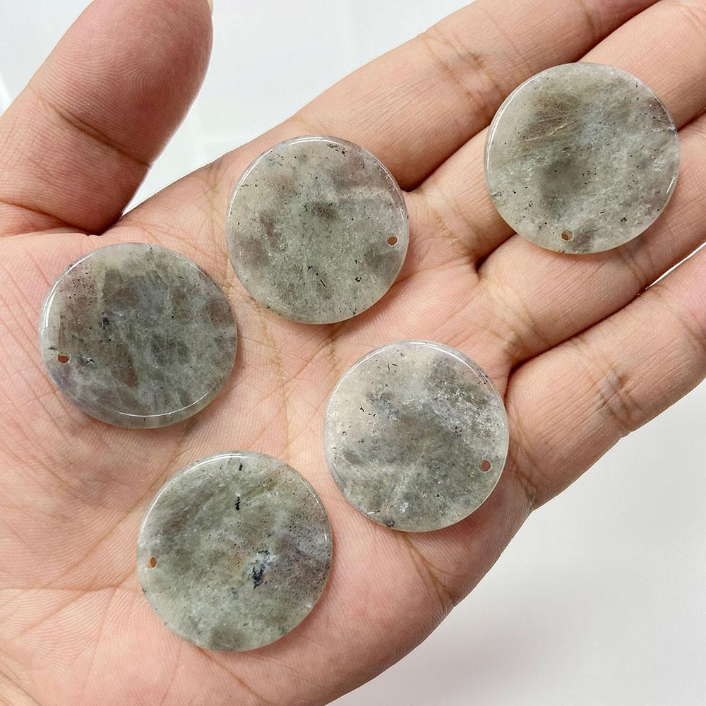 30MM Natural Round Stone Slice Pendant White Rose Quartzs Lapis Tiger Eye Aventurine for Jewelry Making Diy Necklace Earrings