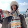 Теплый шарф в стиле Fair Isle с принтом, зимний шерстяной шейный платок, ретро жаккардовый вязаный шарф, зимний