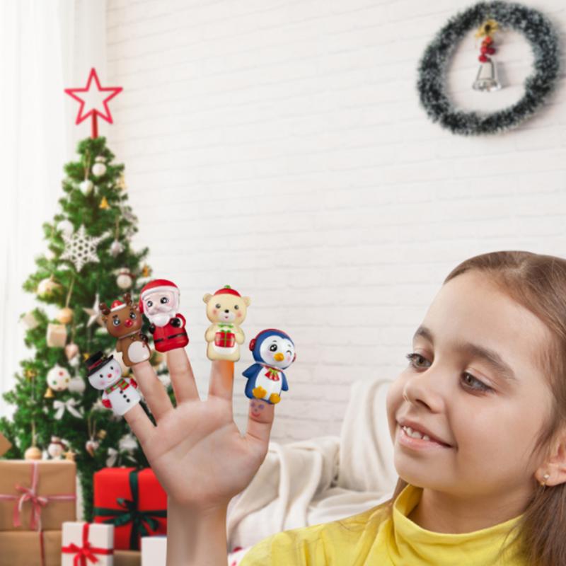 5PCS Cartoon Christmas Finger Puppets Toys For Kid Elk Santa Claus Snowman Penguin Character Party Favors Finger Hands Party Toy