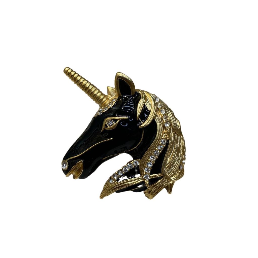 Модная черная средневековая брошь в виде головы лошади из меди и золота, высококачественная, с капающим маслом, в виде единорога