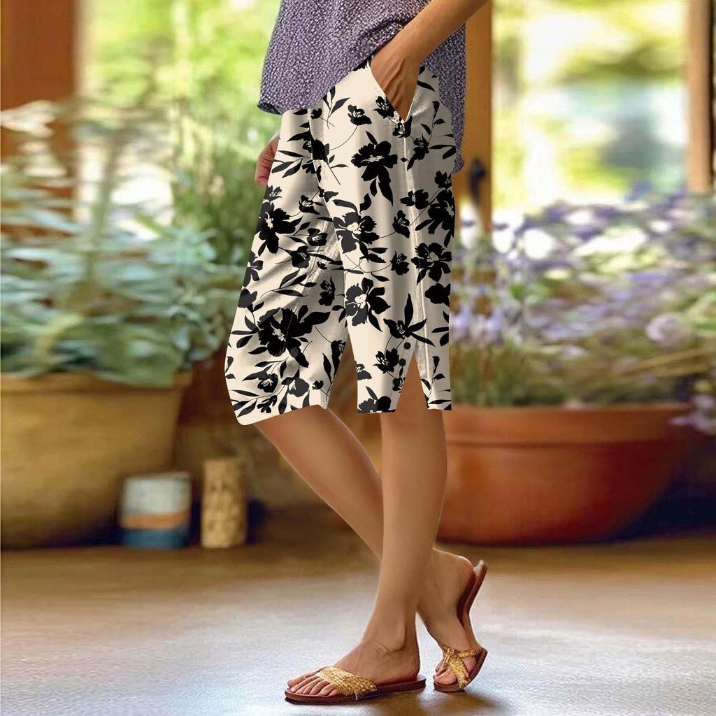 Женские брюки с принтом, модные повседневные шорты с карманами и эластичной резинкой на талии