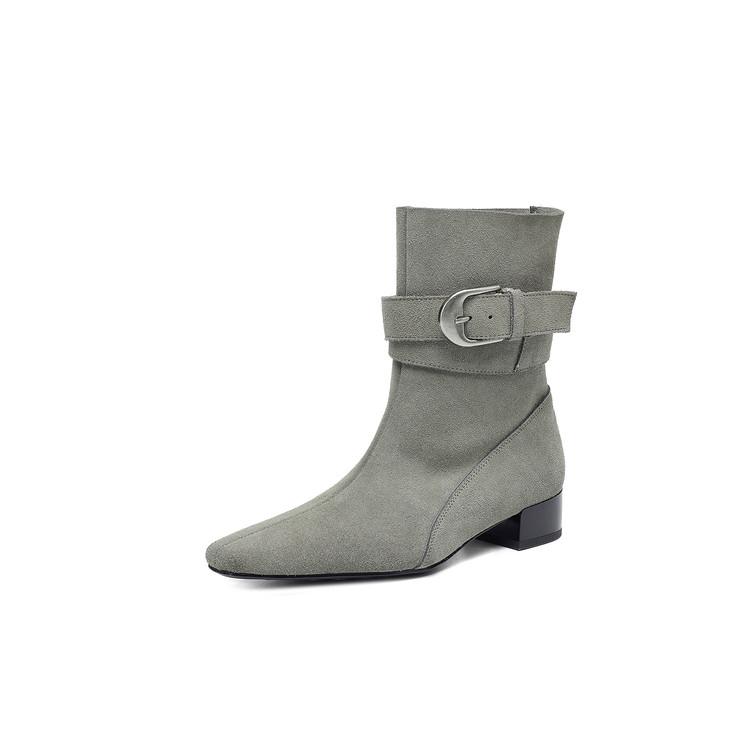 Fashion New Autumn/winter Cow Suede Women Boot Square Toe Shoes for Women Fashion Boots Low Heels Buckle Work Boots Western Boots