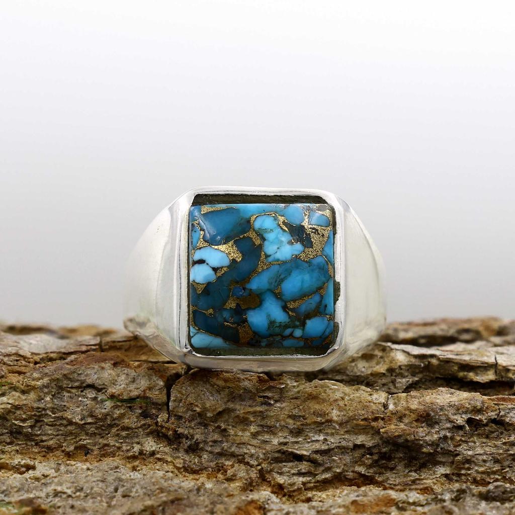 Blue Copper Turquoise Gemstone Ring, Solid 925 Sterling Silver Ring, Birthstone Ring, Anniversary Ring, Mens Ring