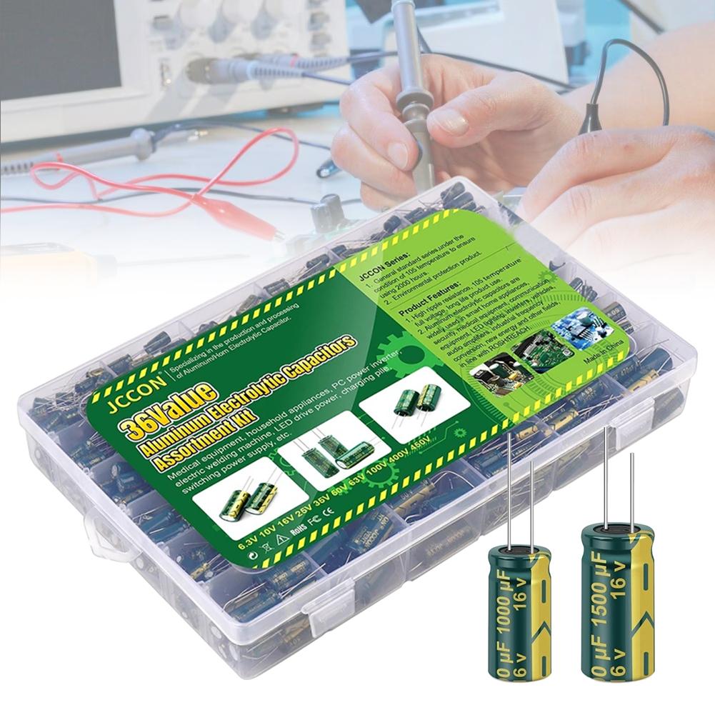 15/24/36 номиналов 225/460/925 шт. Набор переменных конденсаторов в ассортименте с коробкой для хранения Набор алюминиевых электролитических конденсаторов