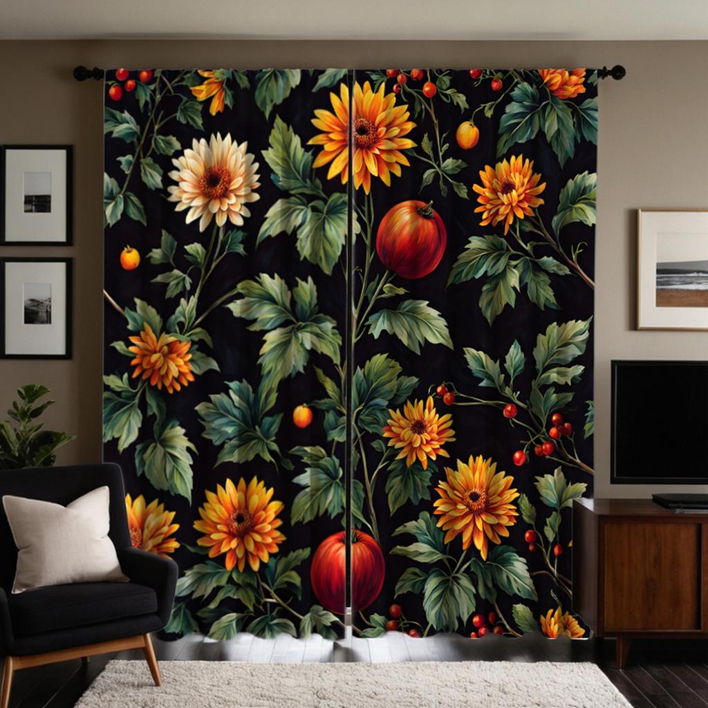 2 шт. занавесок HD с изображением листьев, садовых цветов и фруктов, с зеленой завязкой, с цифровой печатью, для украшения дома, в стиле «Украсьте гостиную»
