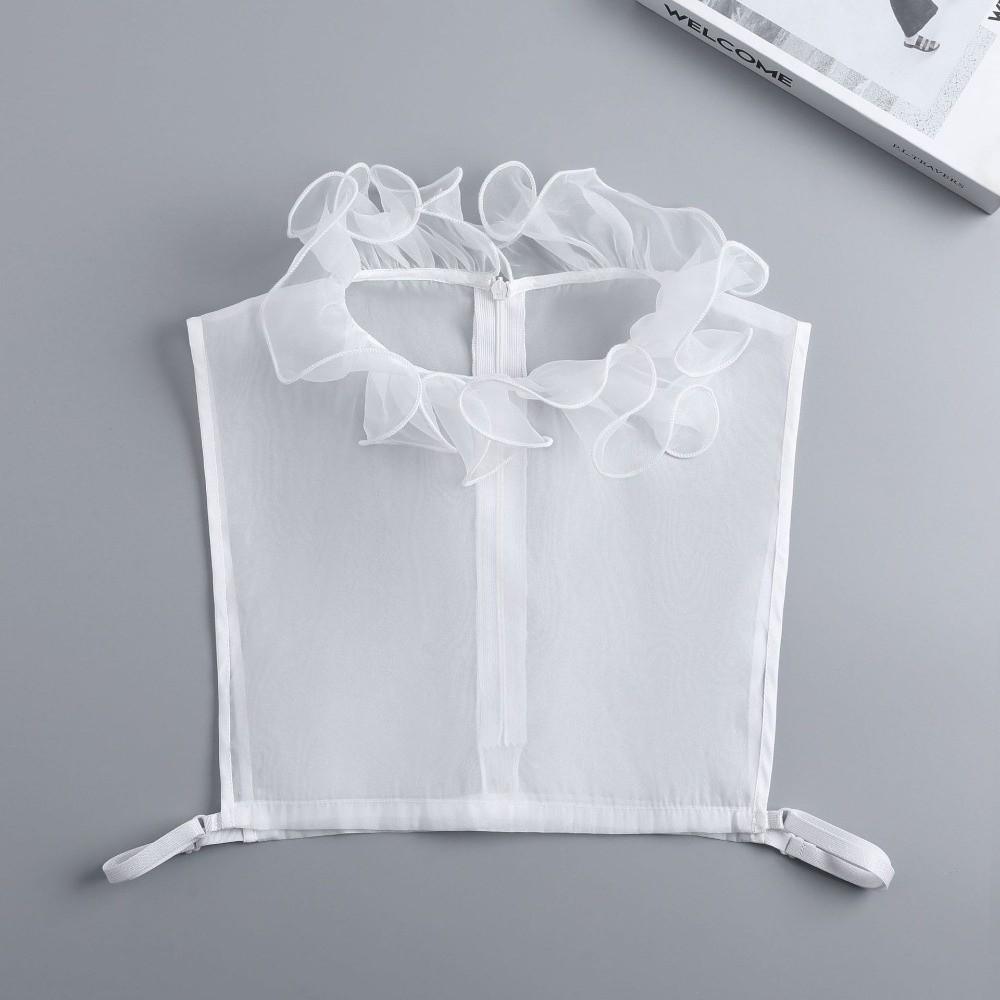 Полиэстер Отделка Ложный Воротник Дизайн с Оборками Дышащий Съемный Воротник Кружевная Отделка Соответствующие Манжеты На Рукава Рубашки с Короткой Длиной