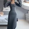 2024 Autumn Women's Solid Square Neck Slimming Long Sleeve Dress